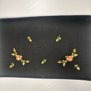 Vintage 1960s Denise Francelle Paris Black Satin and Floral Tambour Clutch